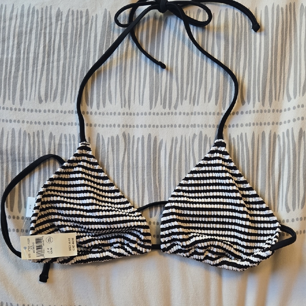 Aerie Black and White Striped Textered Sting Bikini Top NWT
